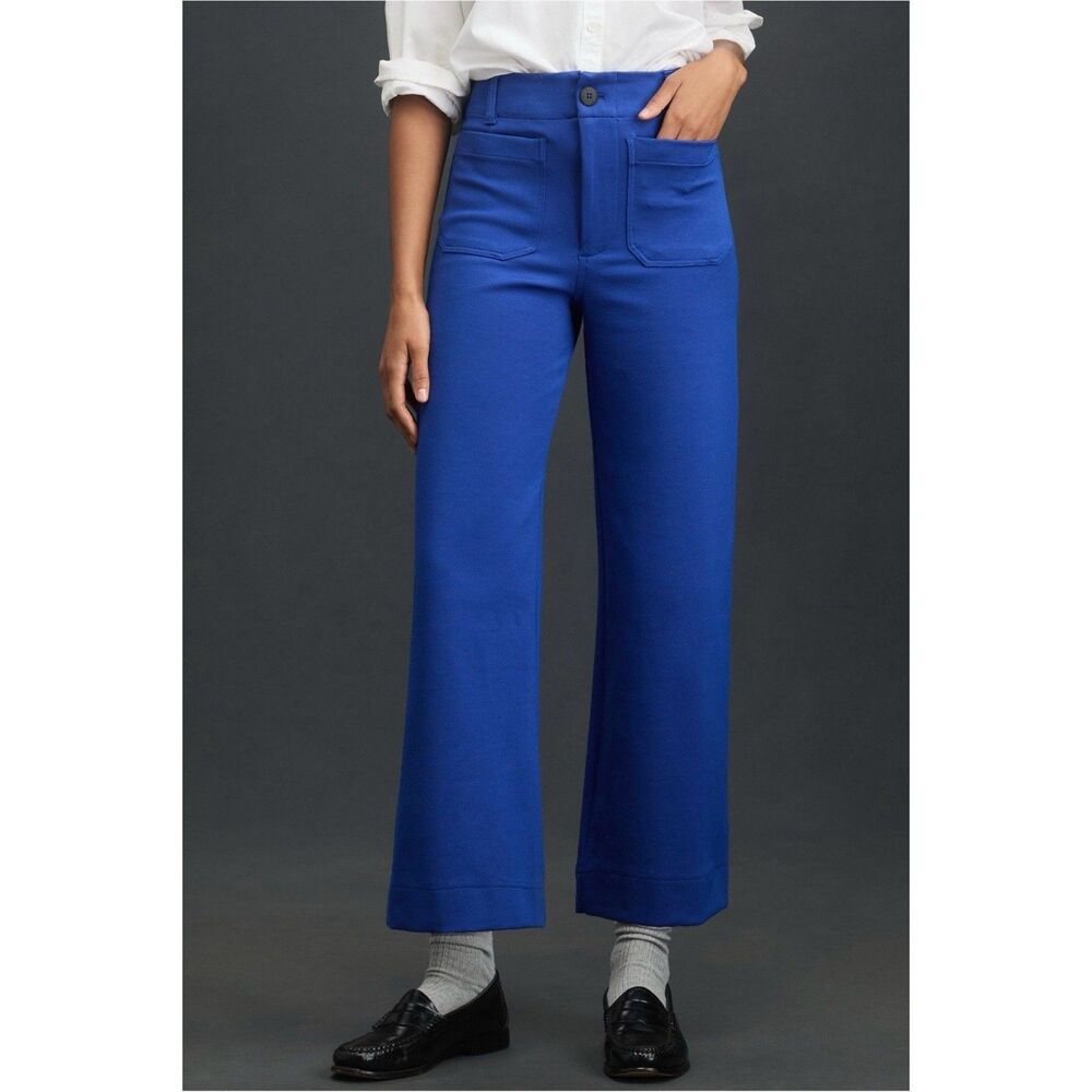 Anthropologie Maeve The Colette Knit Crop High Rise Wide Leg Pants Blue Size 26